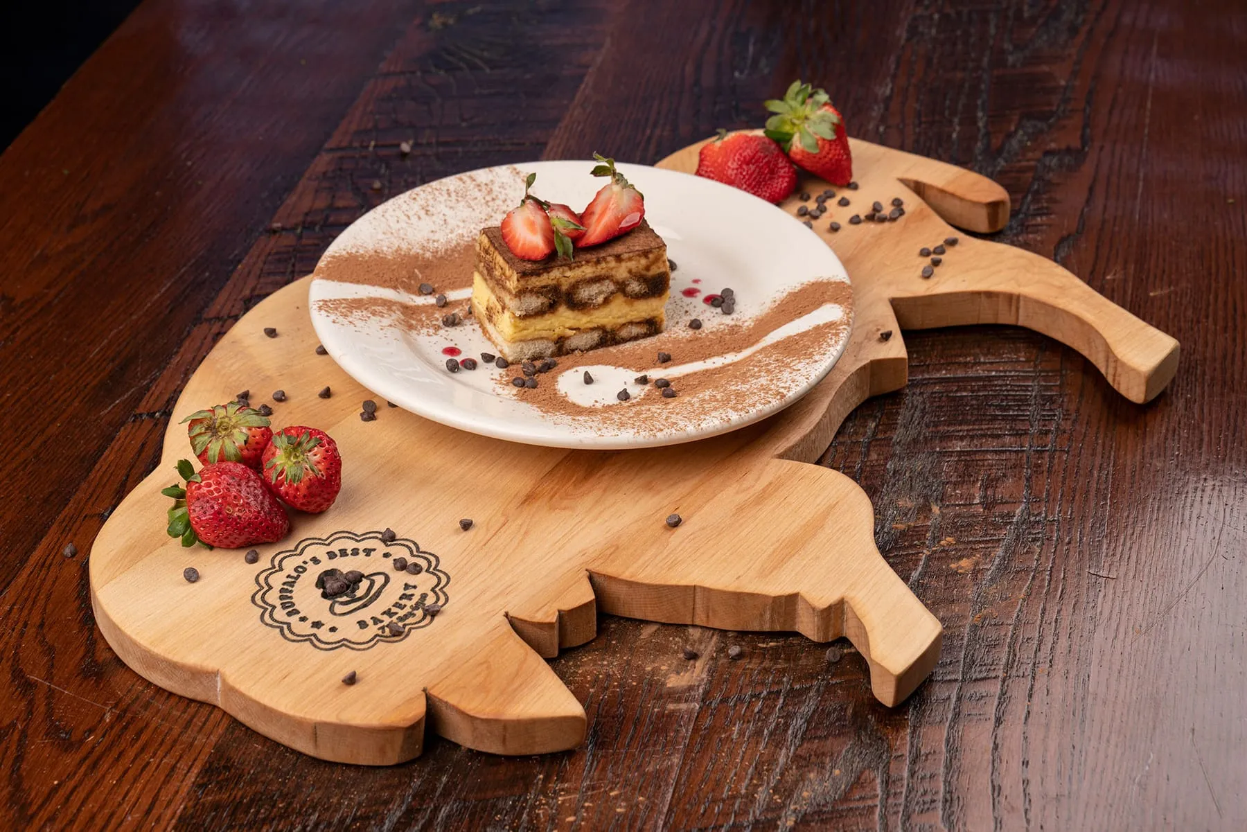 Tiramisu garnished with strawberries
