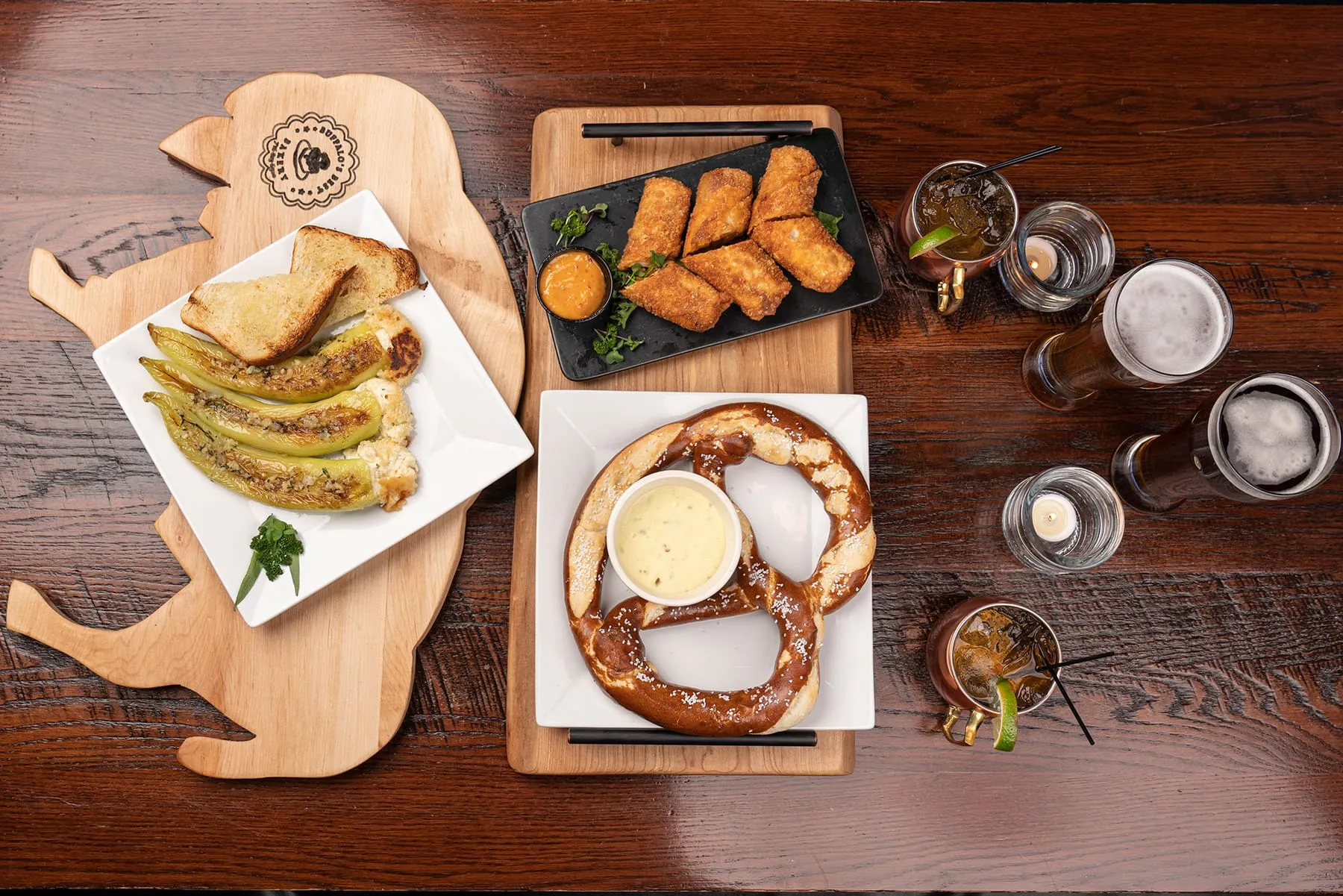 A table of dishes, from above