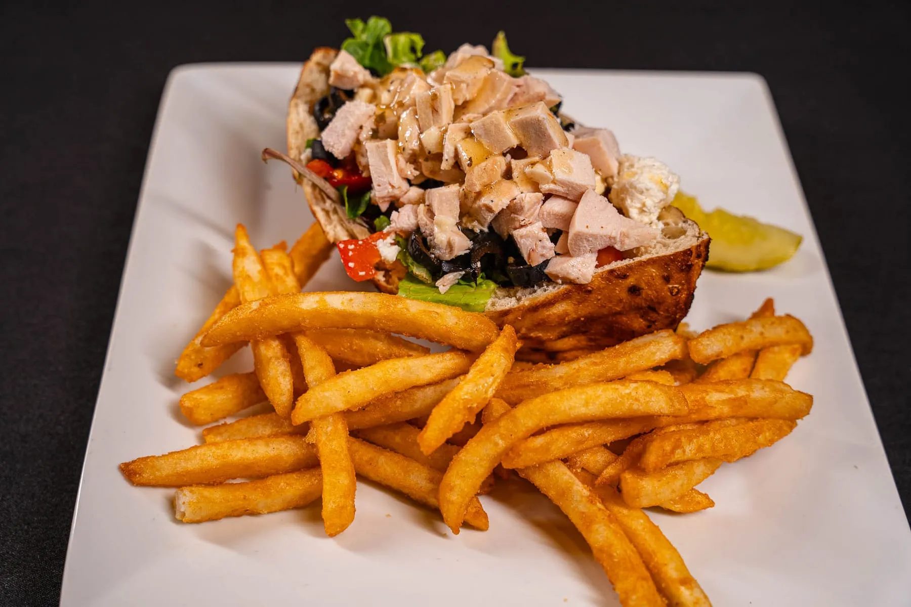 Greek chicken pita and fries
