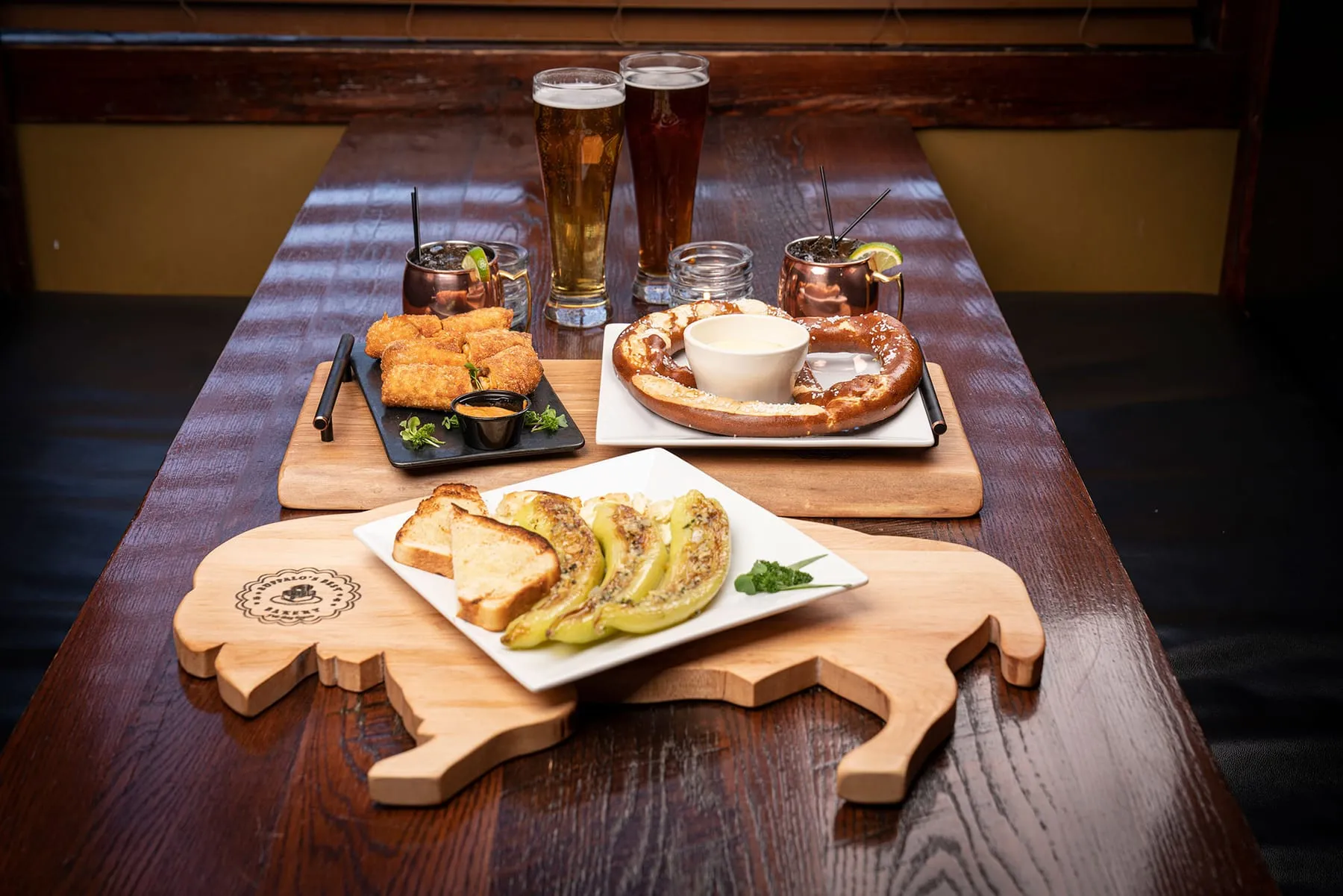 Food and beers on the bar
