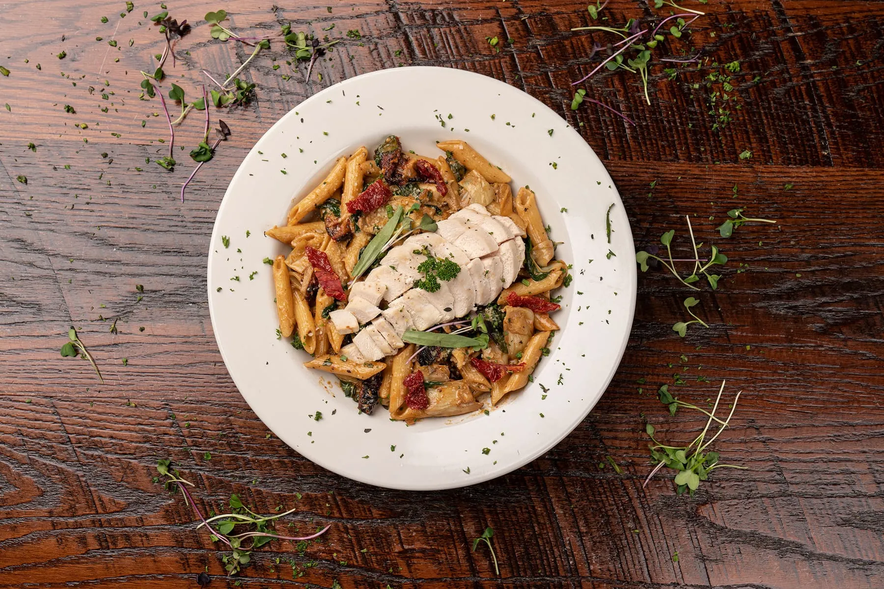 Chicken sun-dried tomato pasta, from above